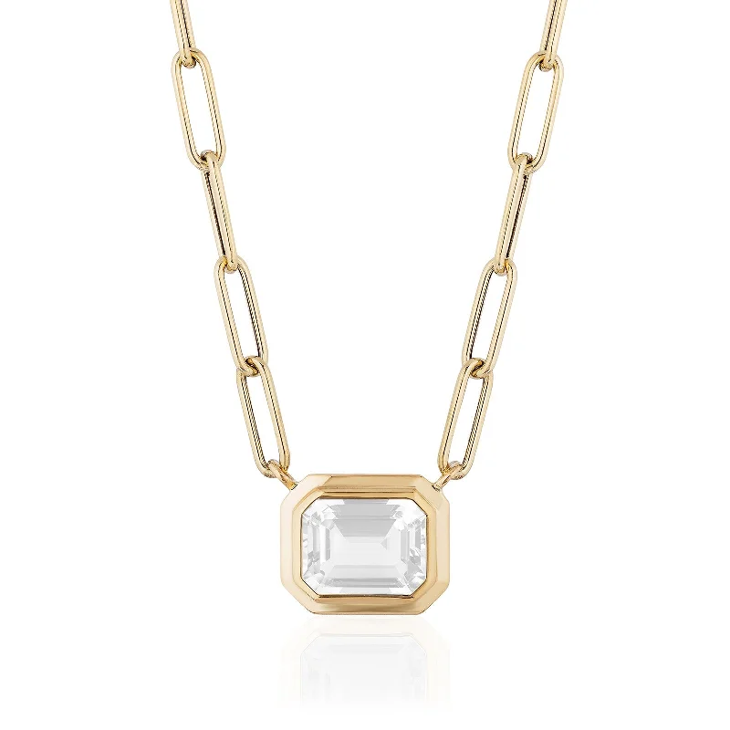 handcrafted sterling silver necklace Emerald Cut East-West Pendant