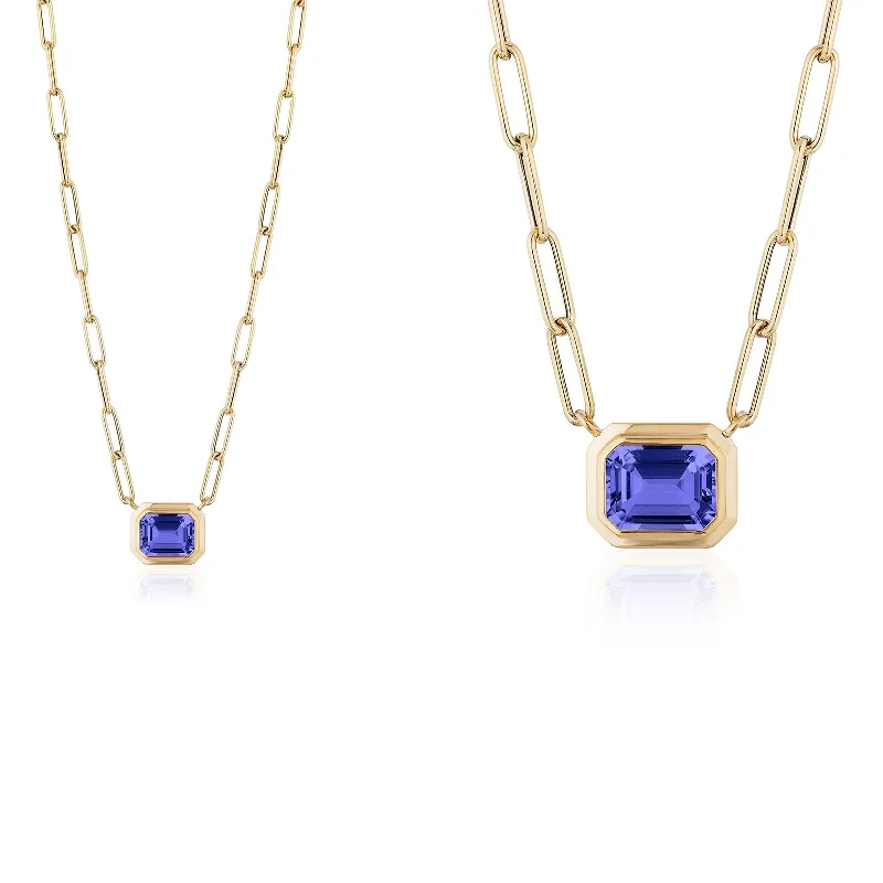 custom engraved wedding band Emerald Cut East-West Pendant