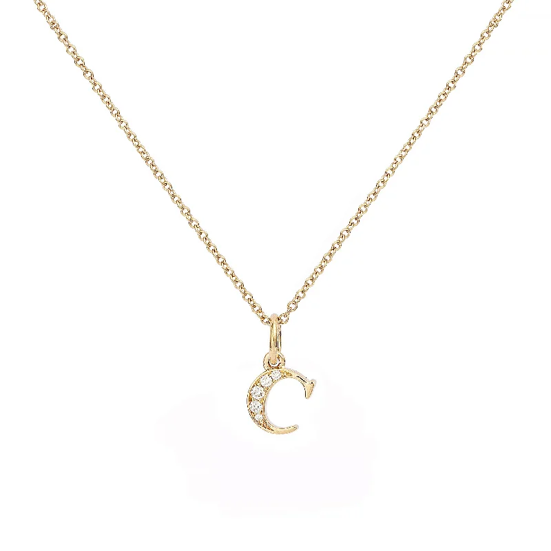 celestial astrology sign ring Love Letter C 18K Gold Necklace w. Diamonds