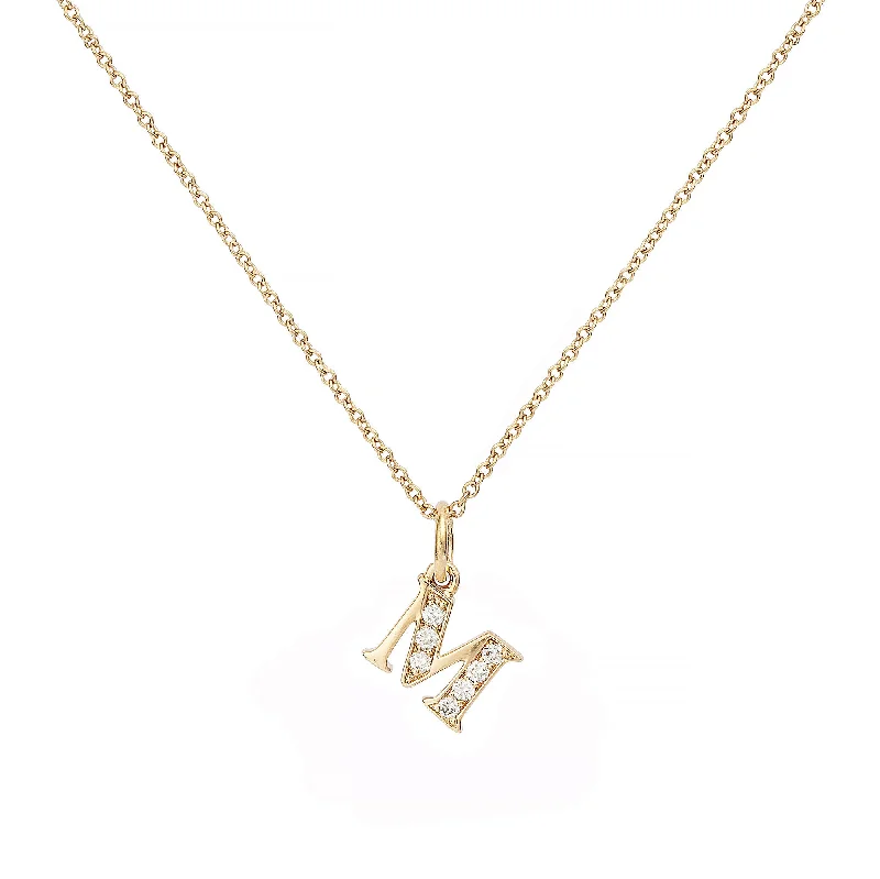 sterling silver angel wing pendant Love Letter M 18K Gold Necklace w. Diamonds