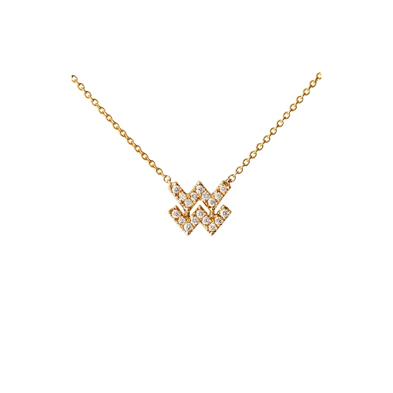 aquamarine birthstone necklace March Petit Sign Aquarius 18K Gold Necklace w. Diamonds