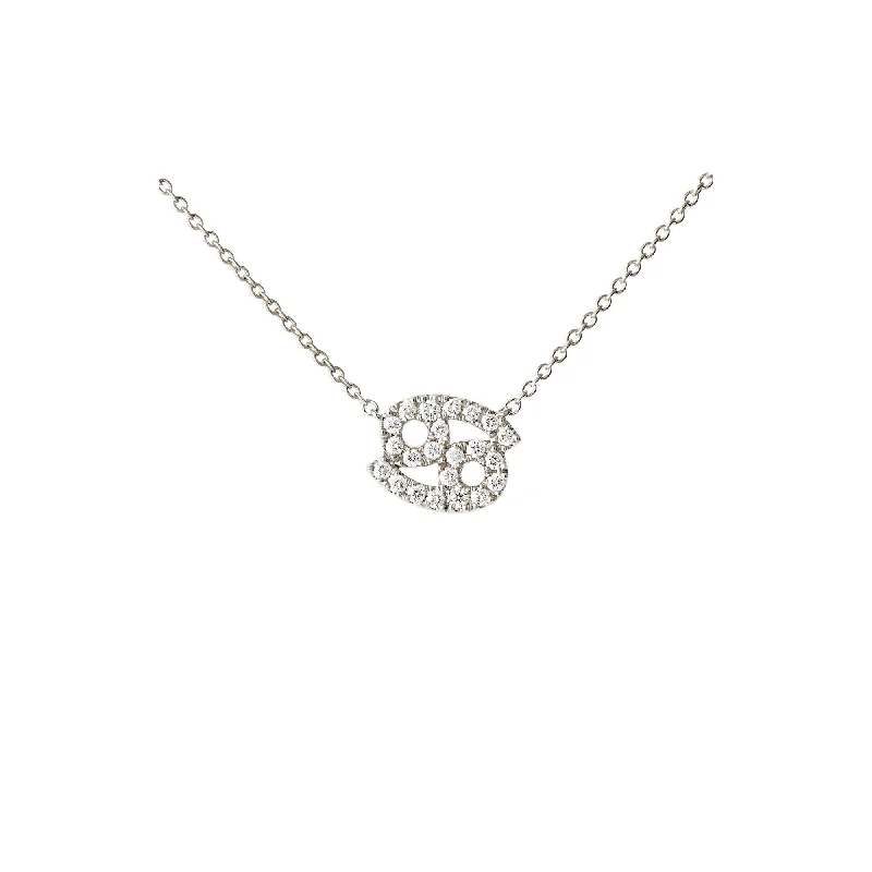 personalized bar necklace silver Petit Sign Cancer 18K Whitegold Necklace w. Diamonds