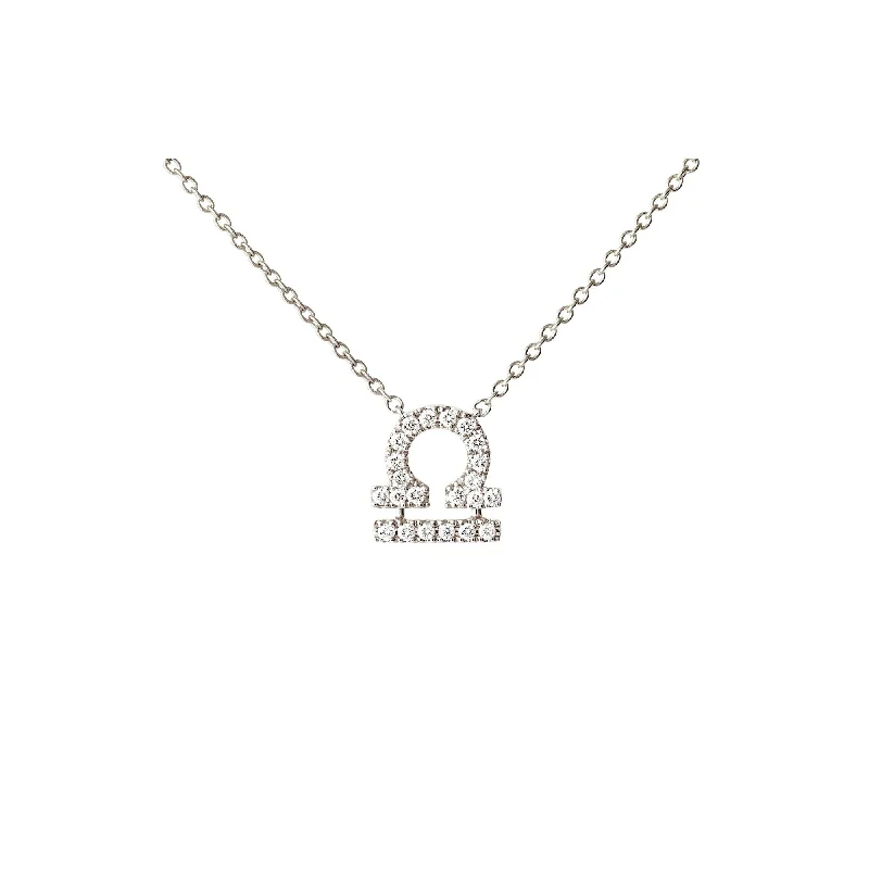 handcrafted gemstone pendant Petit Sign Libra 18K Whitegold Necklace w. Diamonds