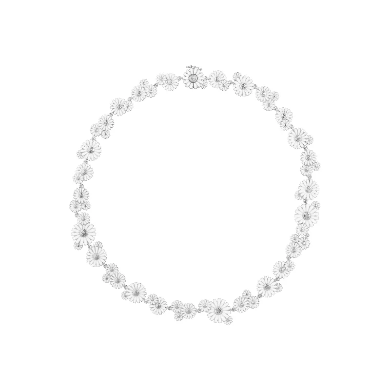 celestial star charm bracelet Daisy Layered Silver Necklace w. White Enamel