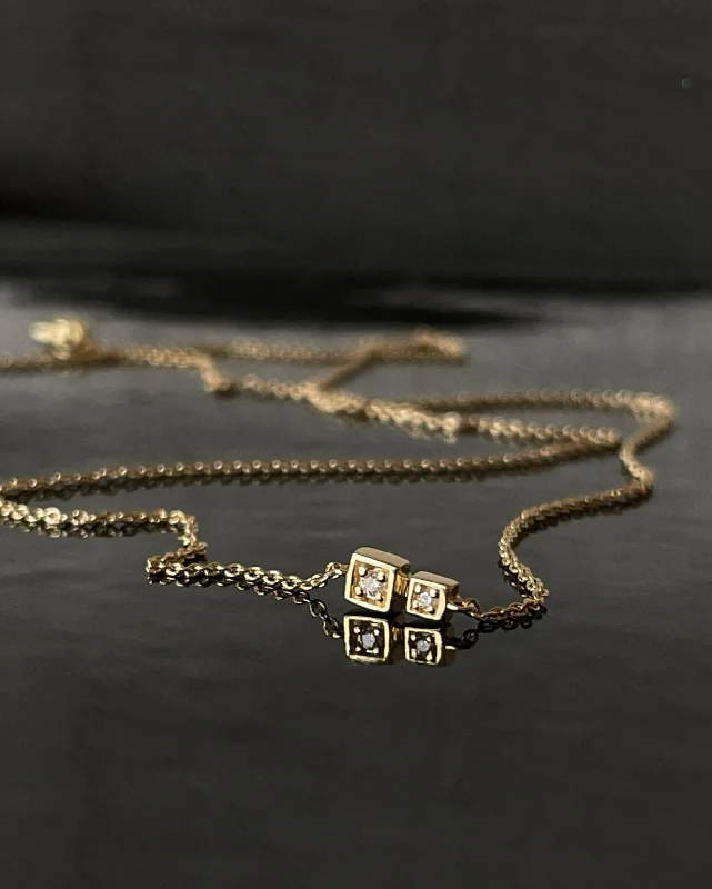 silver lotus flower earrings Cube no 2. 14K Gold Necklace w. Diamonds