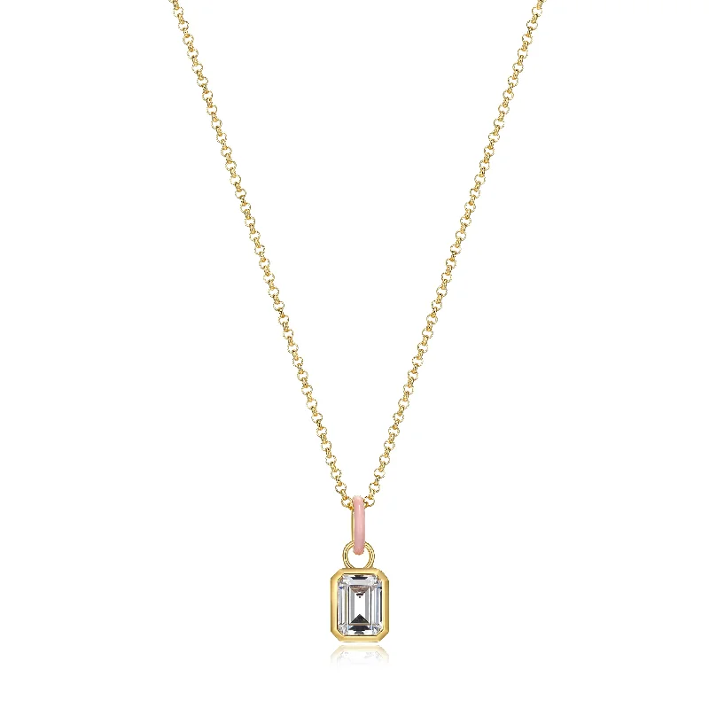 emerald cut diamond earrings Gold Plated & Pink CZ Necklace