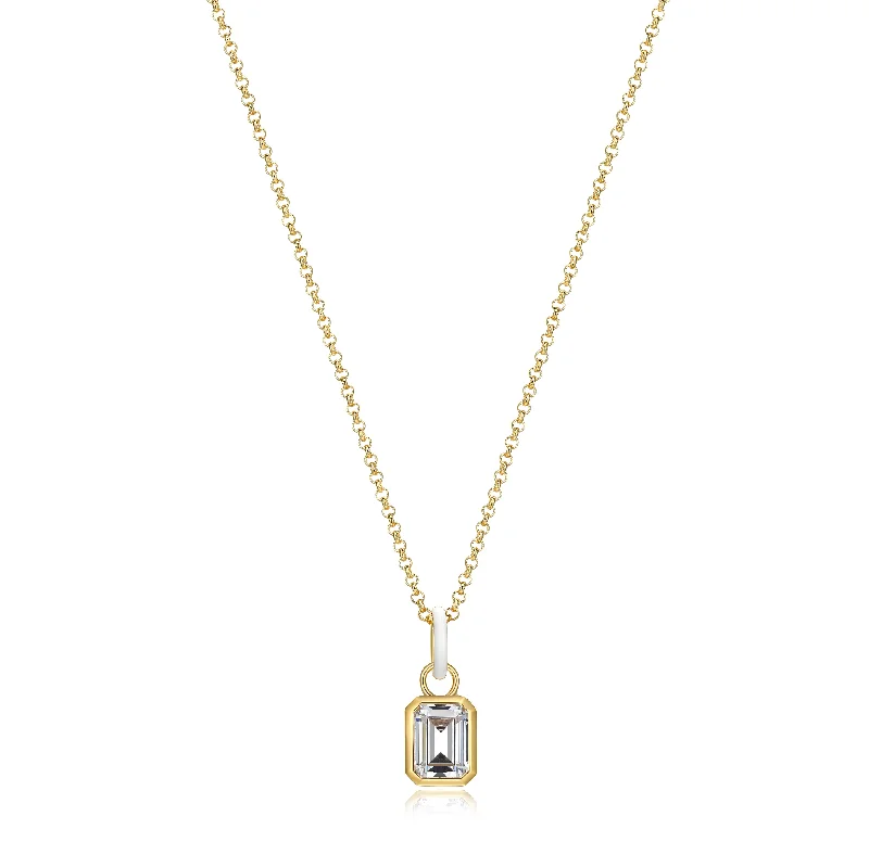 bezel set engagement ring modern Gold Plated & White CZ Necklace