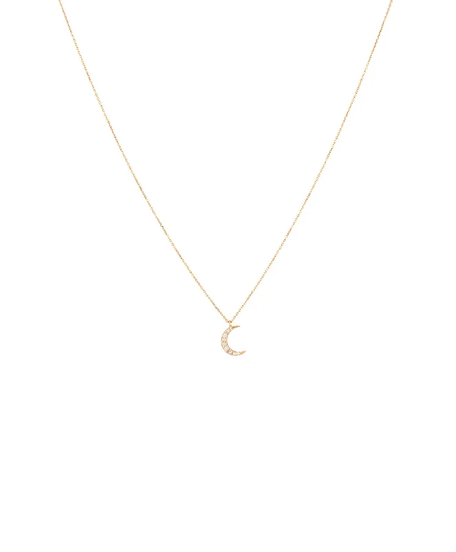 handmade silk thread earrings Moon 18K Gold, Whitegold or Rosegold Necklace w. Diamonds
