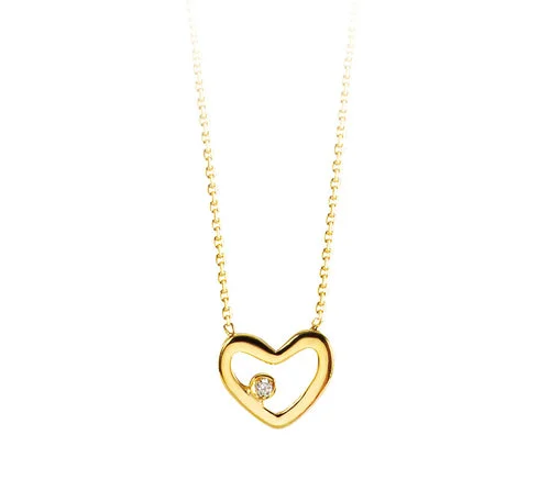 tiny gold huggie hoops Heart Necklace with Diamond