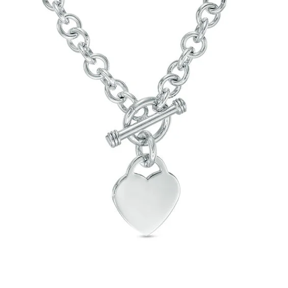 silver rope chain men Heart Toggle Necklace