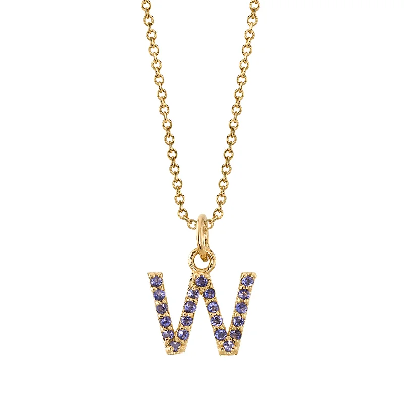 W Initial Birthstone Charm Necklace