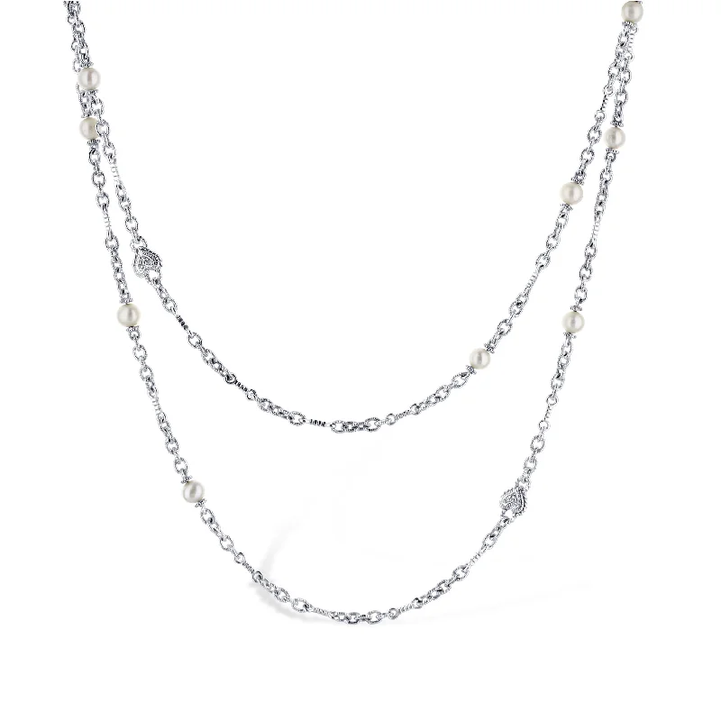 solid gold cartilage hoop Judith Ripka White Gold Cultured Pearls By The Yard Necklace With Diamonds