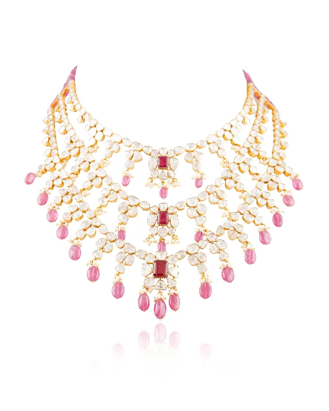 minimal gold ring stack Kajol Polki Long Necklace