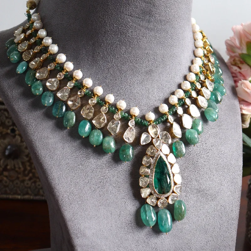 silver-plated bar necklace Kanaika Polki And Diamond Long Necklace