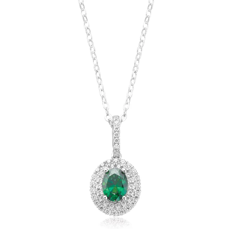 colorful gemstone engagement ring KISS Sterling Silver Oval Cut Green Cubic Zirconia Pendant