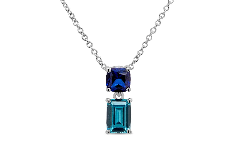 bold Cuban link bracelet men Lab Grown Blue Sapphire & Blue Topaz Necklace