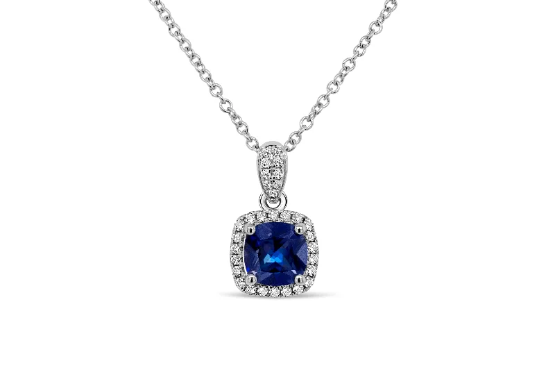 sterling silver angel wing pendant Lab Grown Cushion Sapphire Necklace & Pendant