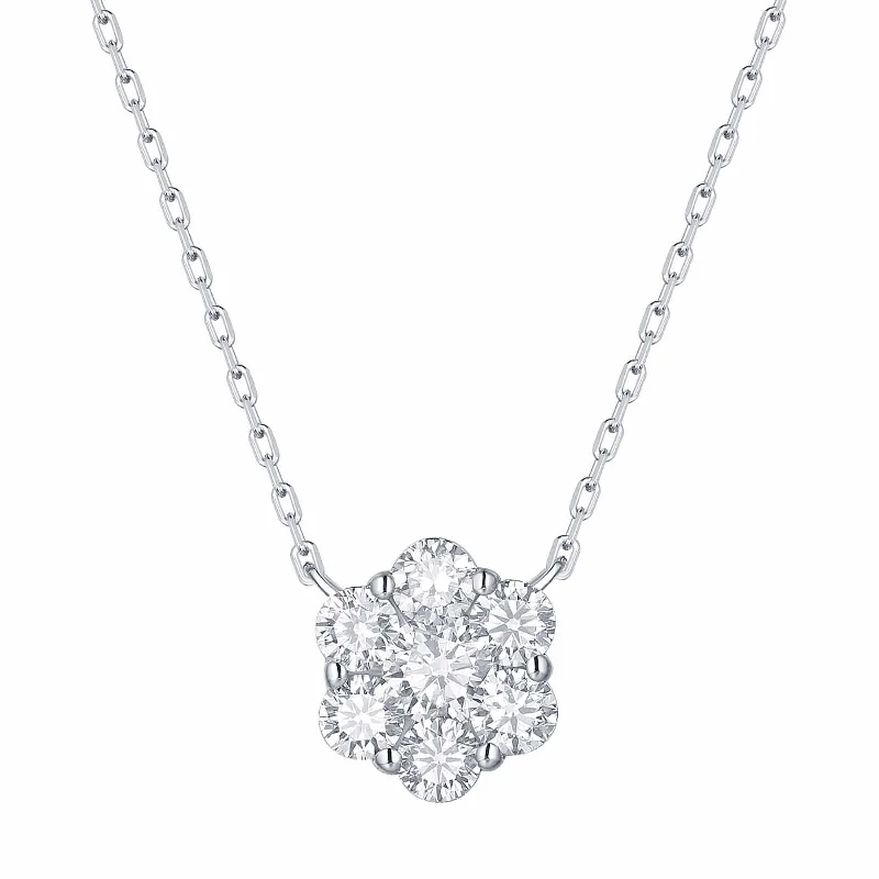 minimalist gold bracelet thin Lab Grown Diamond Cluster Flower Necklace (0.75 ctw)