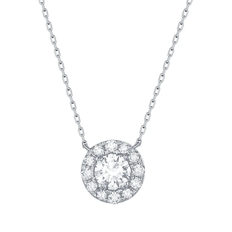 delicate gold band ring Lab Grown Diamond Halo Necklace (0.75 ctw)