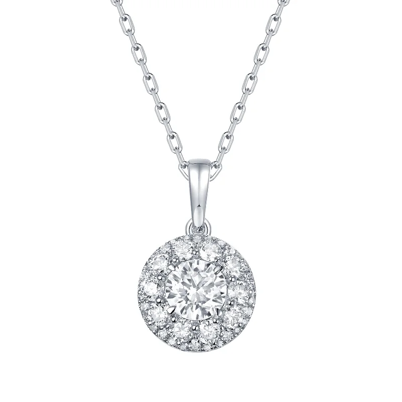 gold opal ring Lab Grown Diamond "Orbit" Double Halo Pendant (1 ctw)