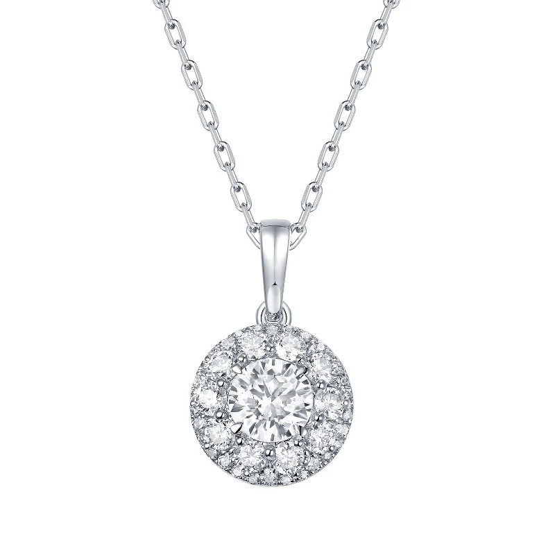 chunky statement cuff bracelet Lab Grown Diamond "Orbit" Double Halo Pendant (0.5 ctw)