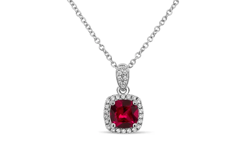 modern geometric earrings gold Lab Grown Ruby Halo Pendant & Necklace