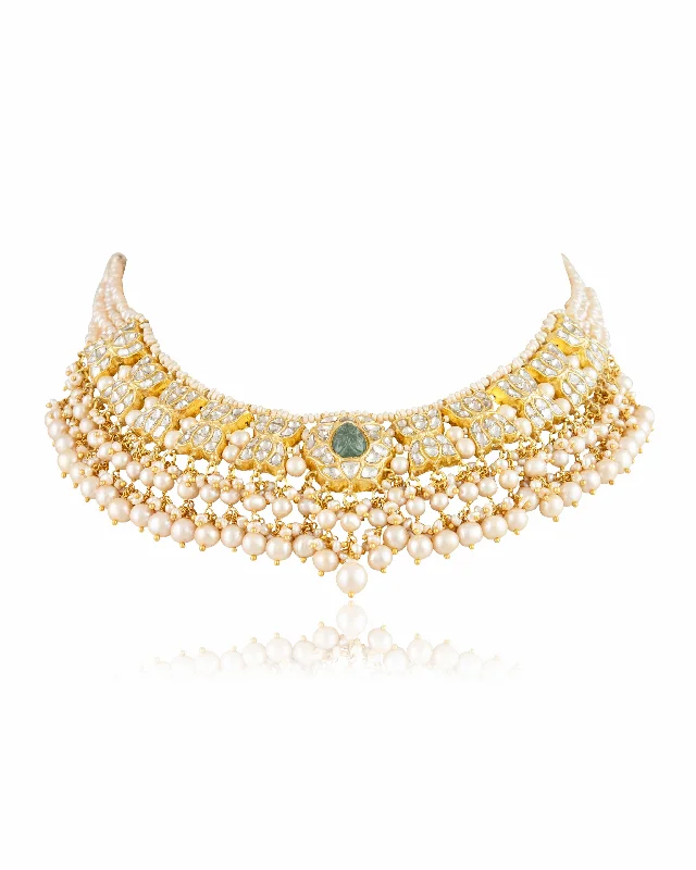 gold and diamond nose stud Laiba Polki Necklace