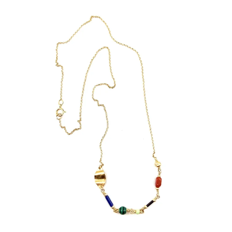 minimalist disc pendant necklace Alva Green 14K Goldfilled Necklace w. Gemstones