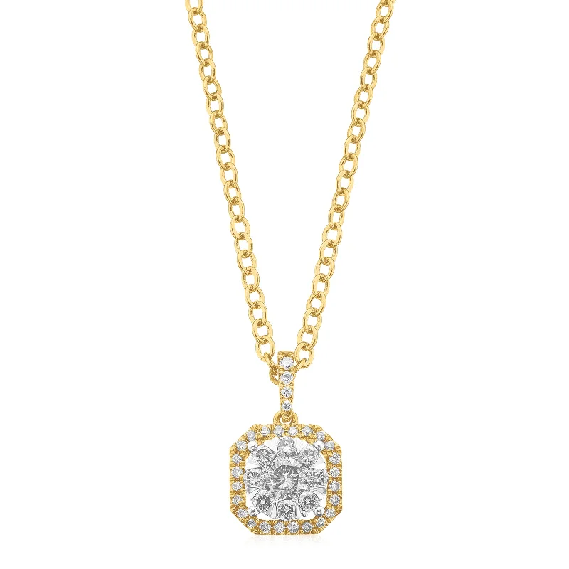 personalized family tree necklace London 9ct Yellow Gold Round Brilliant Cut 0.33 Carat tw of Diamond Flower Pendant