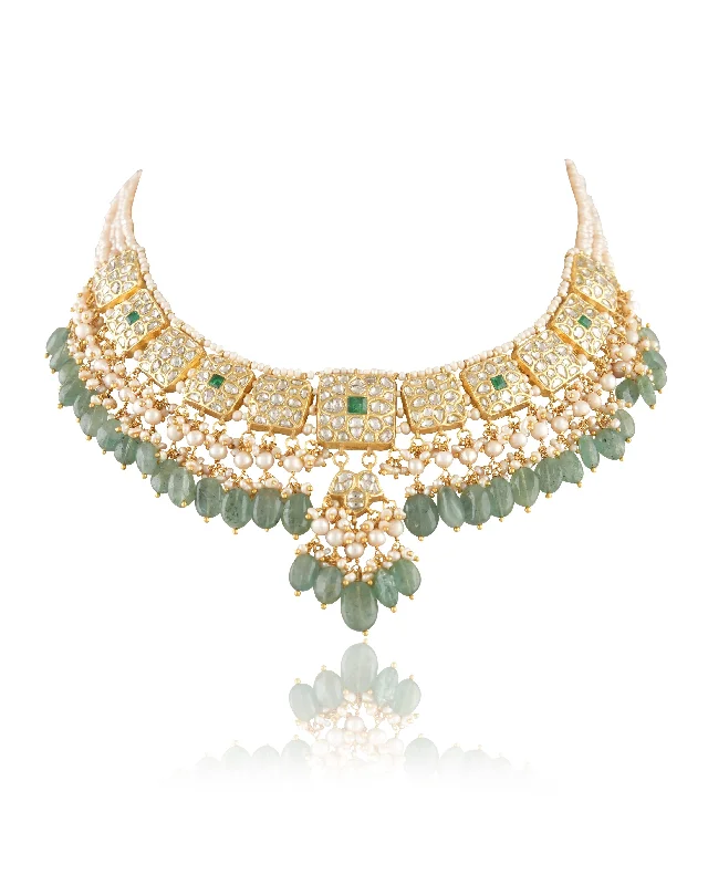 vintage-style floral brooch Madhu Polki Necklace