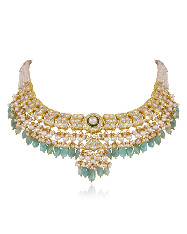 unique gemstone necklace handmade Mahi Polki Necklace