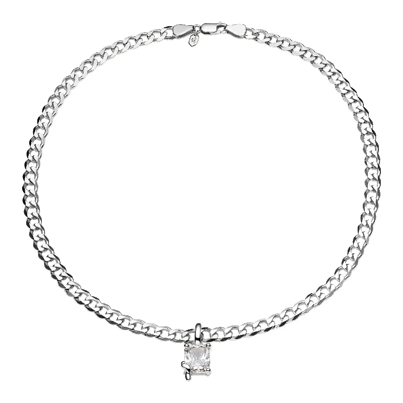 handcrafted silver cross pendant Roppongi Cider Silver Necklace w. Zirconia