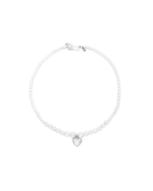 dainty heart charm necklace Desire Silver Necklace w. Pearl