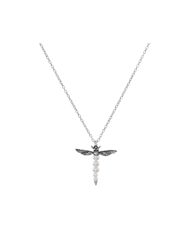 small diamond nose stud Dragonfly Silver Necklace w. Pearl