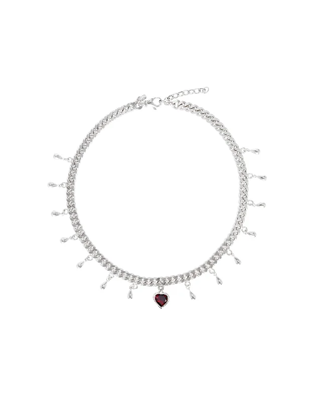 round-cut blue sapphire earrings Drop of Heart Silver Necklace w. Garnet