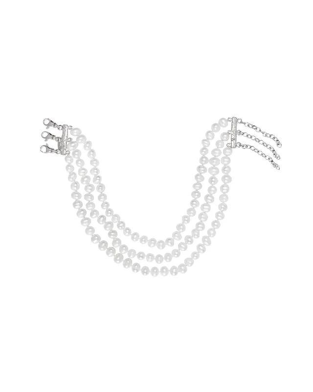 handmade clay bead earrings Pearl Choker 3 Strand Silver w. Pearl