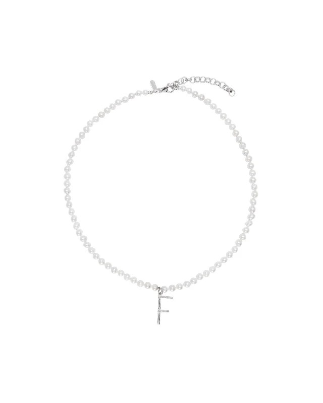 minimalist wedding band set Pearl Letter Silver Necklace w. Pearls