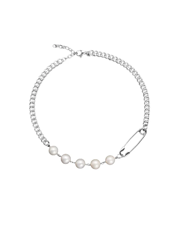 titanium black matte ring Rebel Silver Necklace w. Pearl