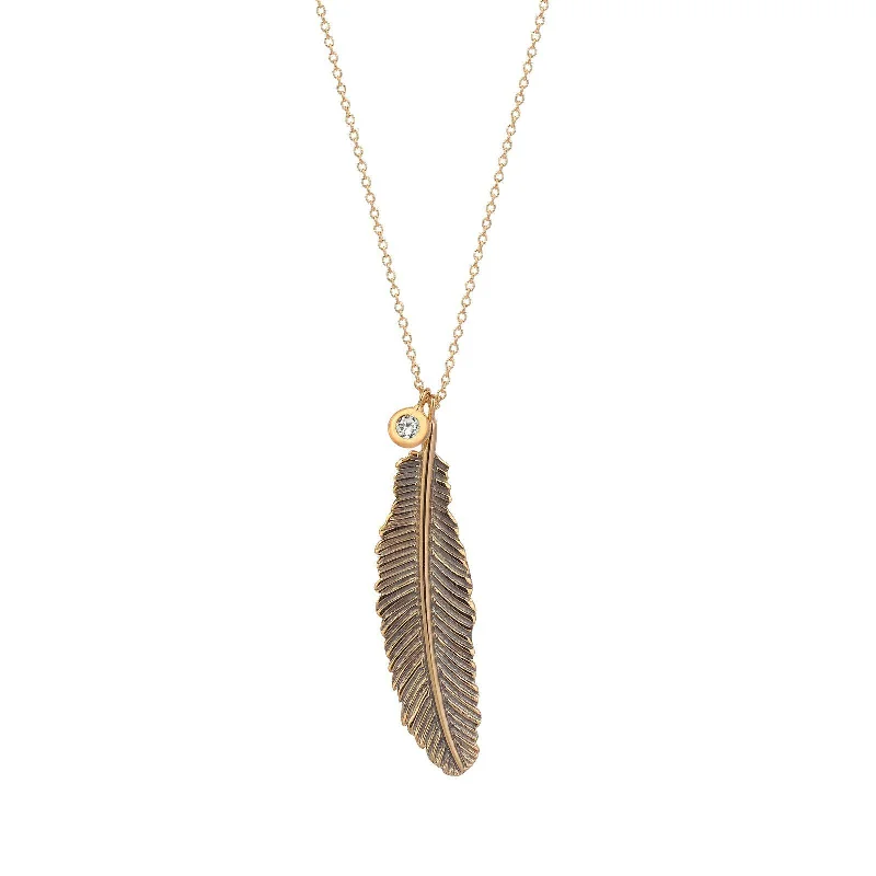 crystal-studded gold ring Maxi Feather Necklace
