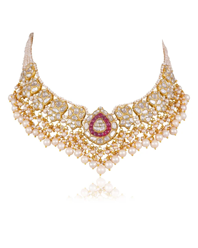 solid gold stacking rings set Meghna Polki Necklace