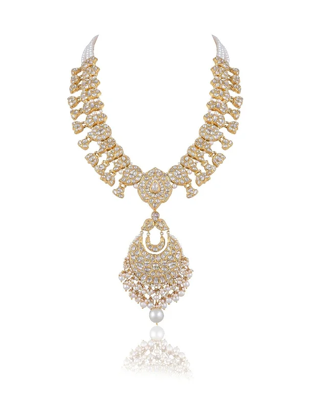 hammered gold stacking rings Mehwish Polki Long Necklace
