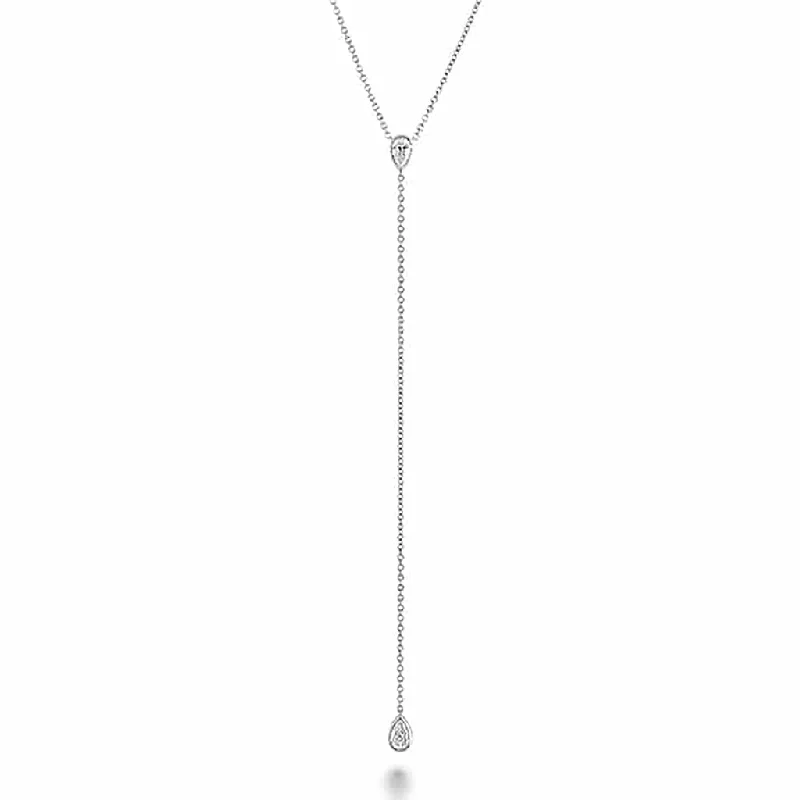 personalized couples necklace gold Cascade Pear Shape Lariat .50ctw approx.