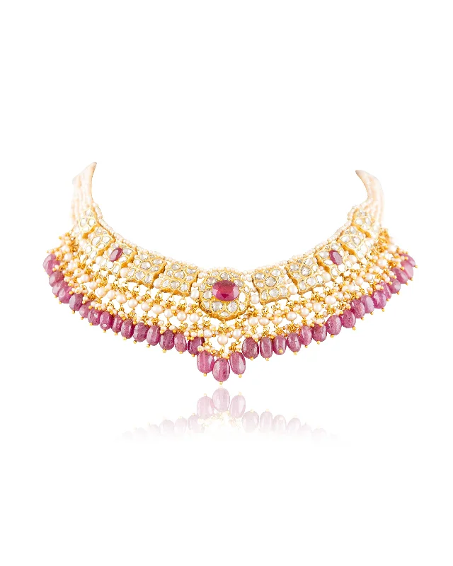 diamond halo stud earrings Metanshi Polki Necklace