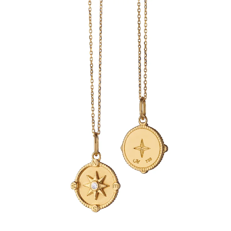 classic diamond hoop earrings MINI "ADVENTURE" COMPASS 18K GOLD CHARM WITH DIAMOND