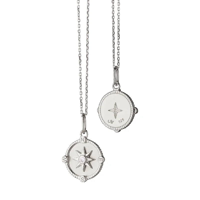simple crystal pendant necklace MINI "ADVENTURE" COMPASS STERLING SILVER CHARM WITH SAPPHIRE