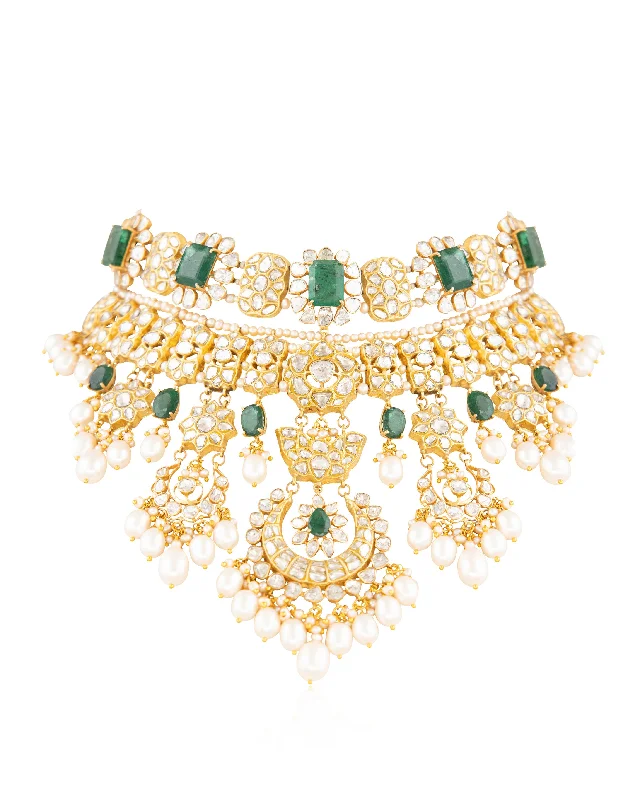 celestial crescent moon bracelet Mitra Polki Necklace