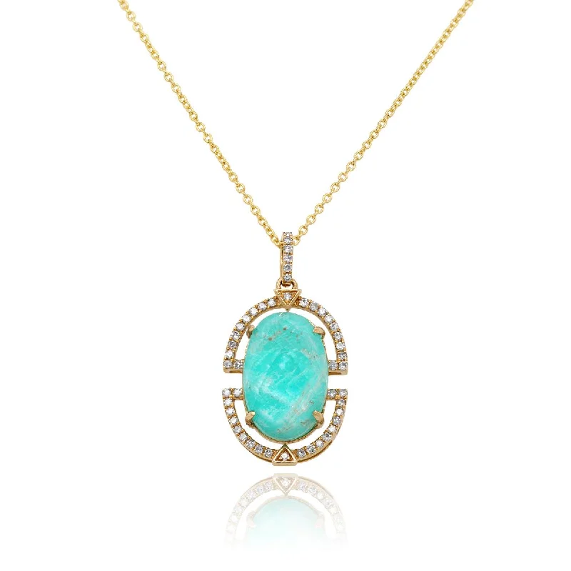 modern baguette diamond ring MODERN STYLE YELLOW GOLD AMAZONITE AND DIAMOND NECKLACE PENDANT, .13 CT TW