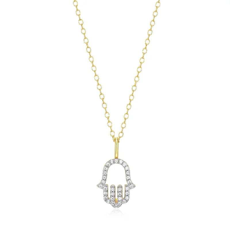 sterling silver herringbone chain Monte Luna Gold Plated Hamsa Hand Necklace
