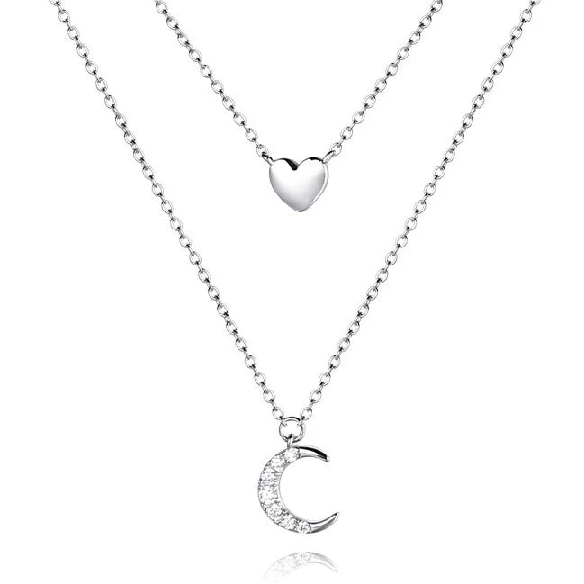 vintage art deco sapphire ring Moon & Heart Sterling Silver Necklace