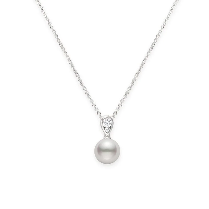 simple crystal pendant necklace Morning Dew Akoya Cultured Pearl Pendant in18K White Gold